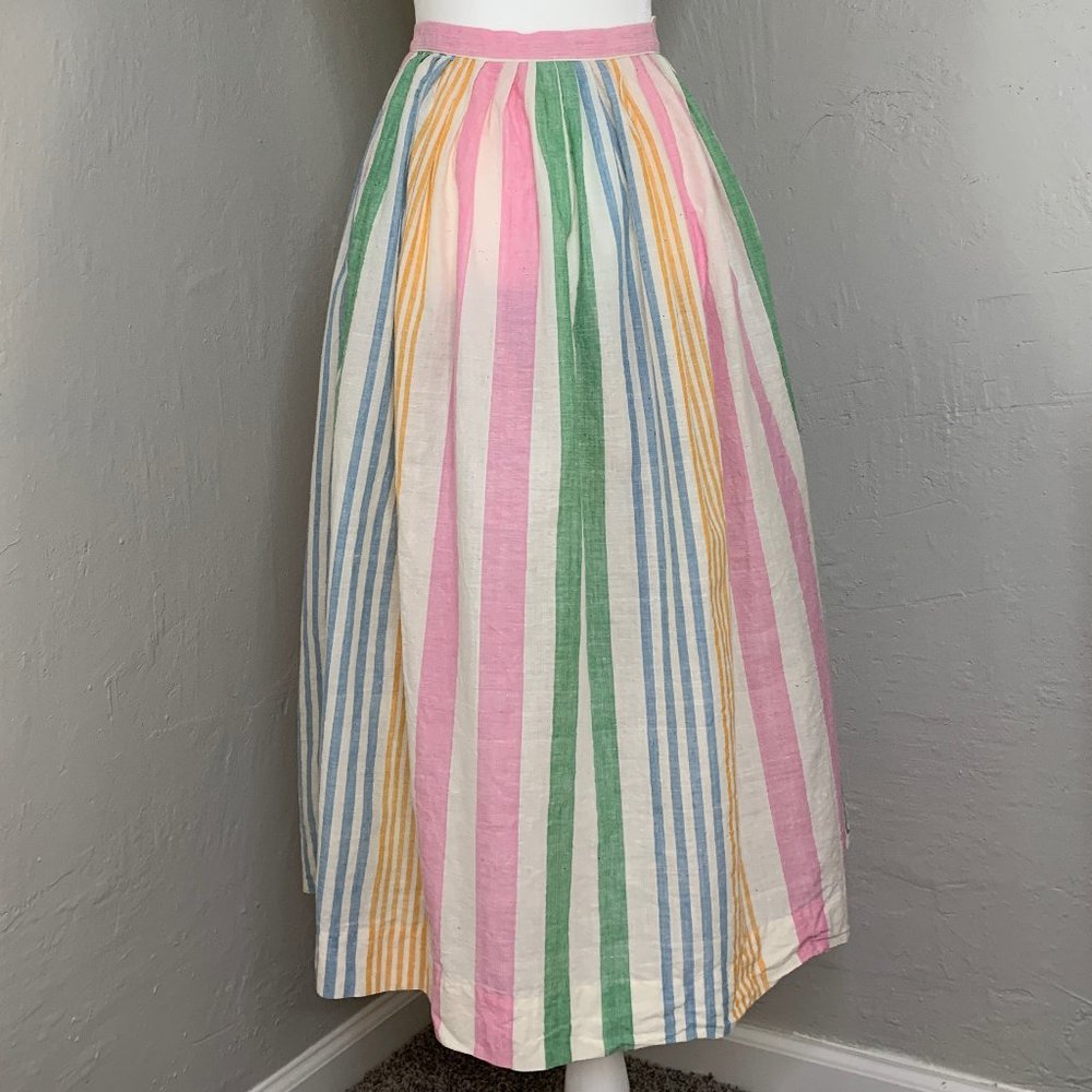 Ralph Lauren Vintage Rainbow Colorful Stripe A Line Midi Button Up Skirt Preppy - Picture 5 of 8